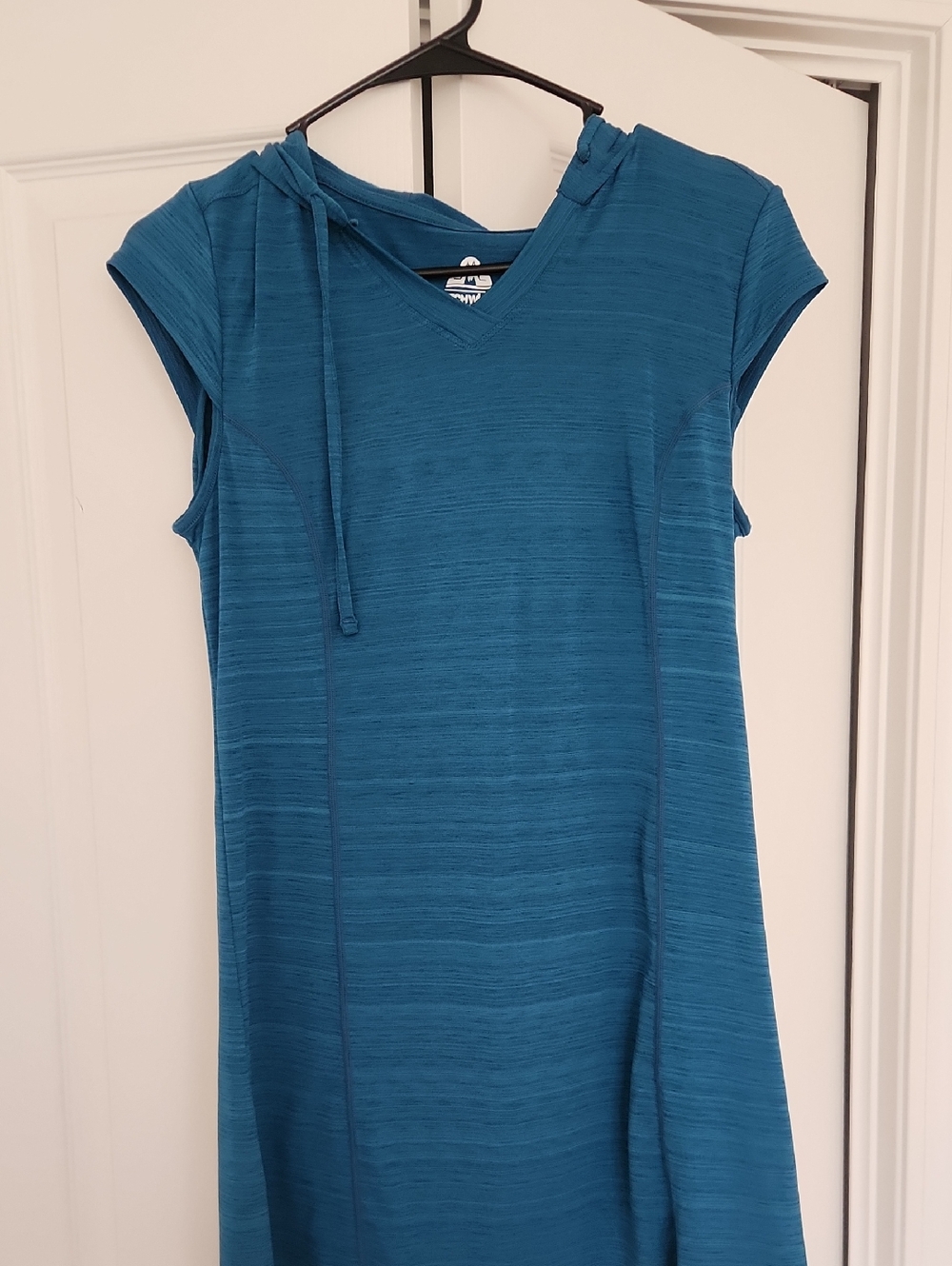 Sleeveless V-Neck Hooded Tunic Dress in Teal